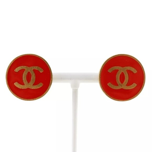 CHANEL Earring Red/gold Plated Gold 8.5g Women - Picture 1 of 7